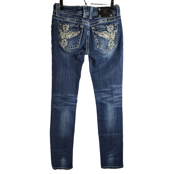Miss Me Jeans Women’s 27 JP5117SK3 SKINNY CROSS Pocket Rhinestone Inseam 33.5" - Picture 3 of 7